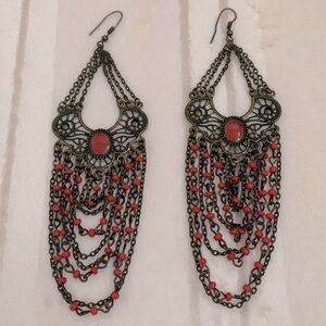 5” Chandelier Style Chain Orange Beads earrings